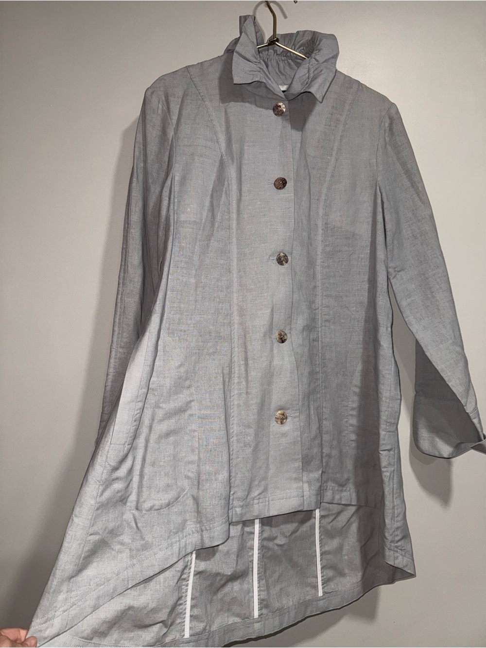 UBU pack your Personality Light Gray Asymmetric Button-Front Trench Coat